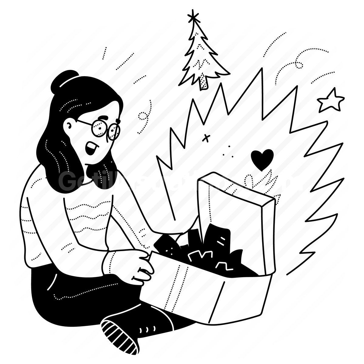 presents, gift, christmas, celebration, tree, box, girl, holiday, woman